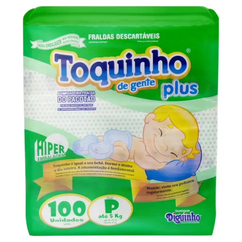 Fraldas Diguinho Toquinho de Gente Plus Premium Tamanho P 100 Unidades