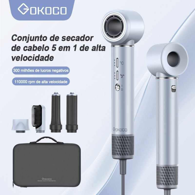 GOKOCO Secador De Cabelo Com 5 Em 1 GD023 Escova Magnético Multifuncional De Alta Velocida...