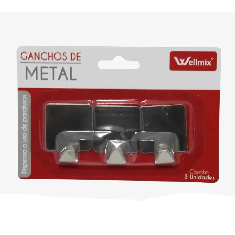 Gancho de Metal para Parede Wellmix com 3 unid. - Casa - Organização - Cozinha - Quarto - ...