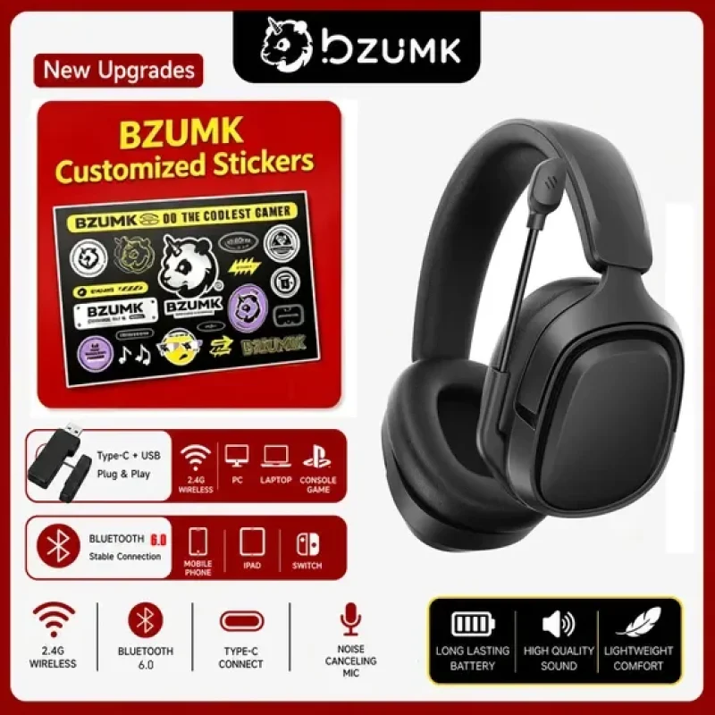 Headset Gamer Bzumk Gt808 Sem Fio Trimodo