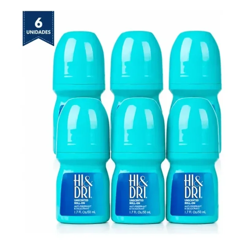 Hi & Dri Roll-on Unscented Kit 6 Un - Desodorante Azul 50ml