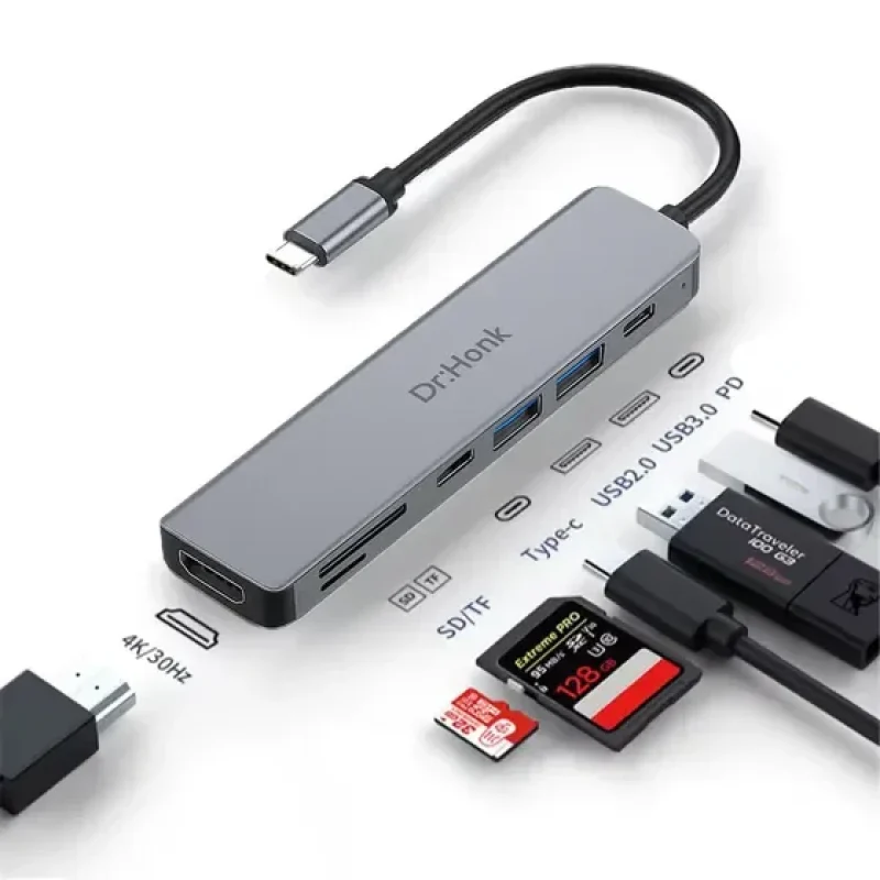 Hub Usb-c 7 Em 1 Dr. Hank Adaptador Macbook Air Pro M1 M2 Hdmi 4k Usb 3.0 Leitor Cartão Compatível Celular Pc Notebook