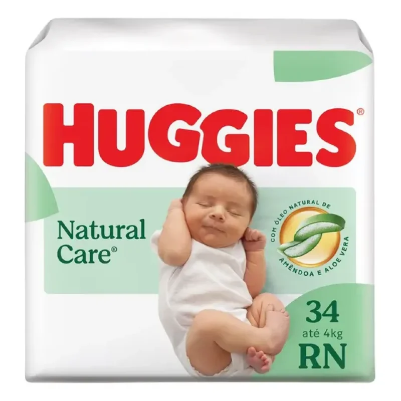 Huggies Fralda Descartável Premium Natural Care RN 34 Unidades