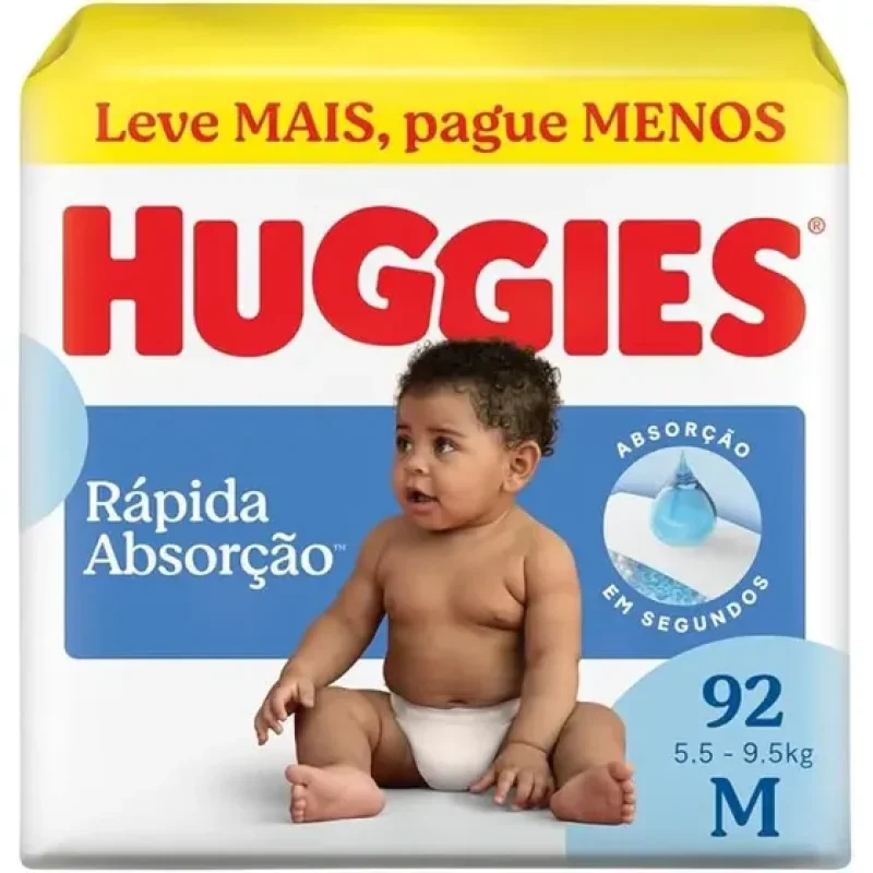 Huggies Fralda Descartável Rápida Absorção M - 92 Un