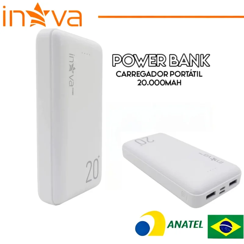 INOVA Carregador Portátil Power Bank Rápido 20000mah 2 Saídas Micro USB Type C