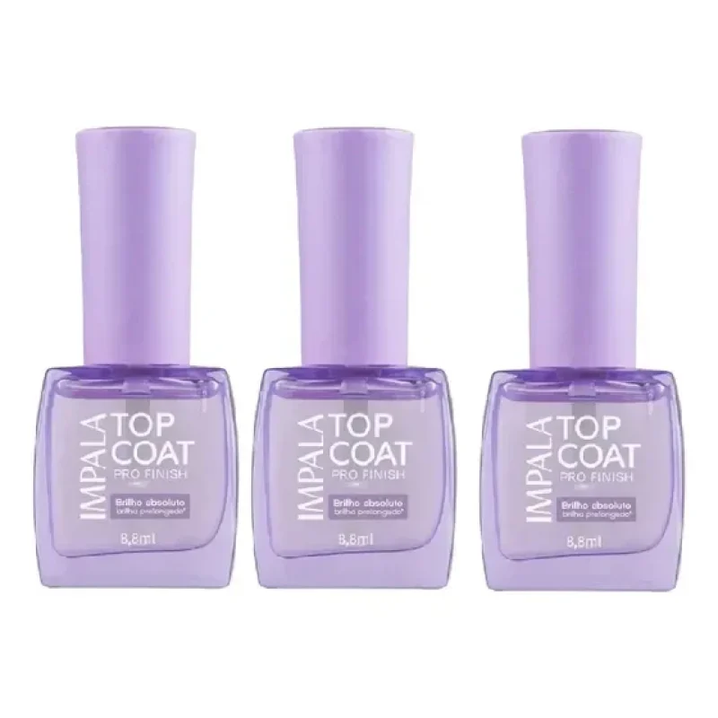 Impala Top Coat Pro Finish Brilho Absoluto Kit 3un Transparente