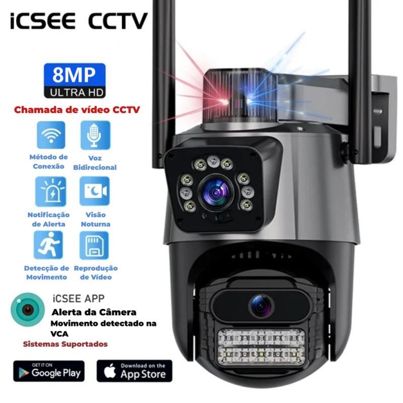 JL PROTEC 4K 8MP Câmera de Segurança 2 Lentes Com Audio e Microfone Câmera 355 Graus Wifi