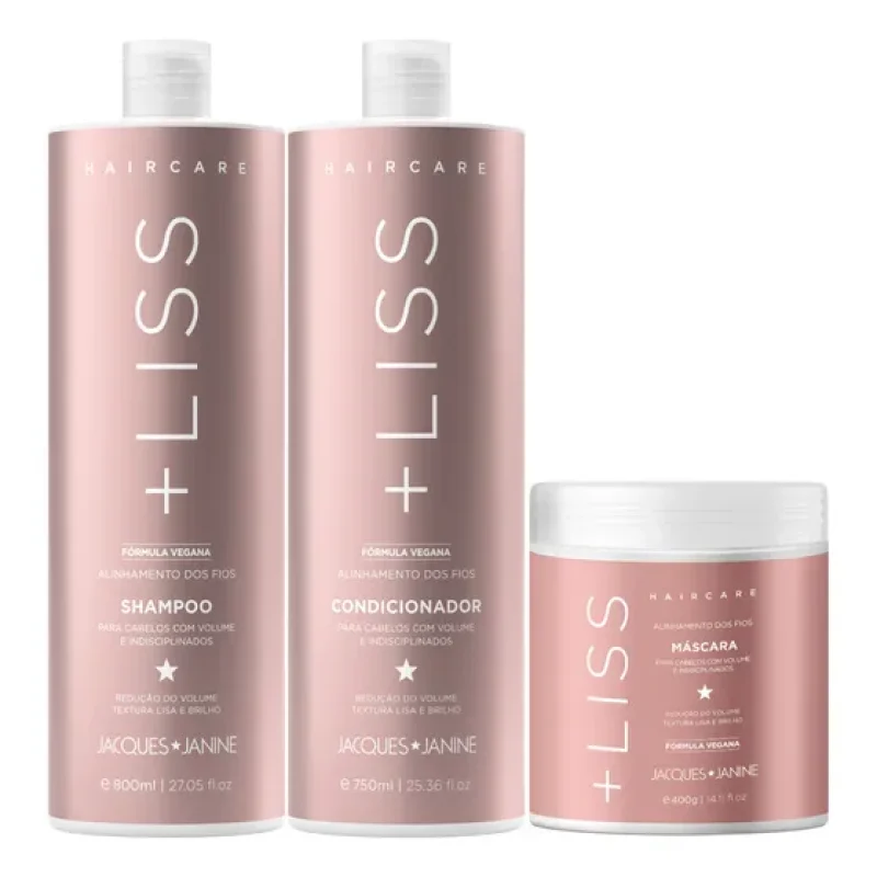 Jacques Janine Hair Care Liss Shampoo Sem Sal 800ml Condicionador Leave-in 750ml + Máscara Hidratação 400g Realinhamento Brilho Capilar