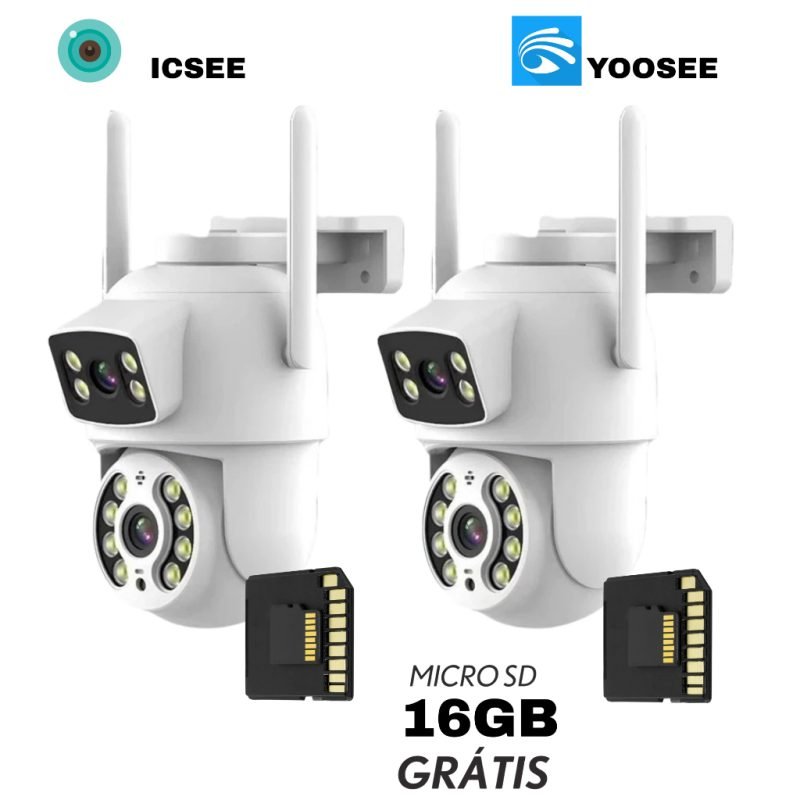 KIT Câmera De Segurança Lente Dupla IP66 Wi-Fi 360° Sensor Movimento Visão Noturna+MICROSD...