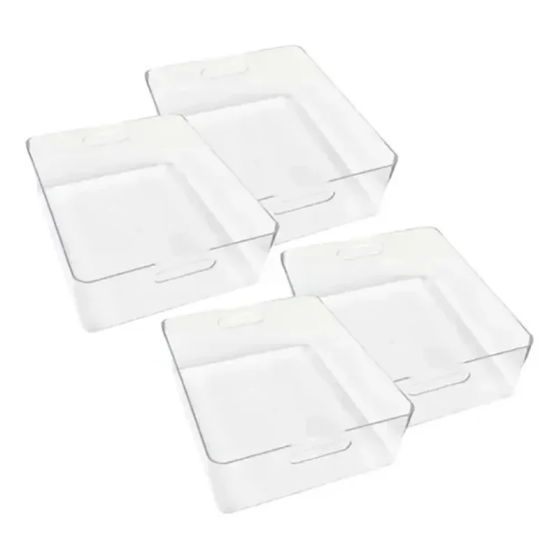 Kit 04 Caixa Organizadora Cesta Acrílico Cristal Multiuso