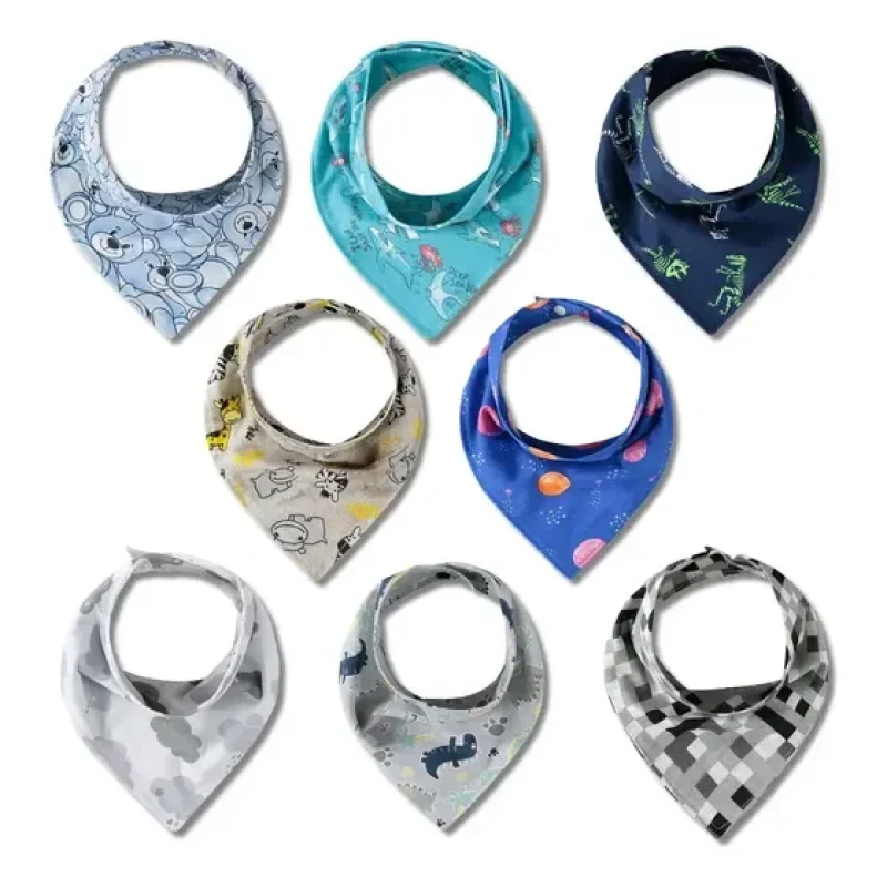 Kit 10 Babador Bandana Bebe Algodao Ajuste Regulavel Botão Babador Menino Estampado Tamanho Único