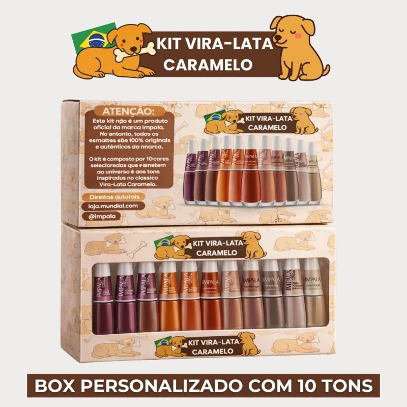 Kit 10 Esmaltes Impala Vira Lata Caramelo Tons Marrom Chocolate Nude Terrosos + Box Person...