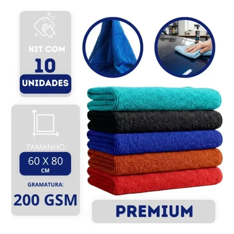 Kit 10 Pano Microfibra 60x80 200gsm Não Solta Fiapo Multiuso