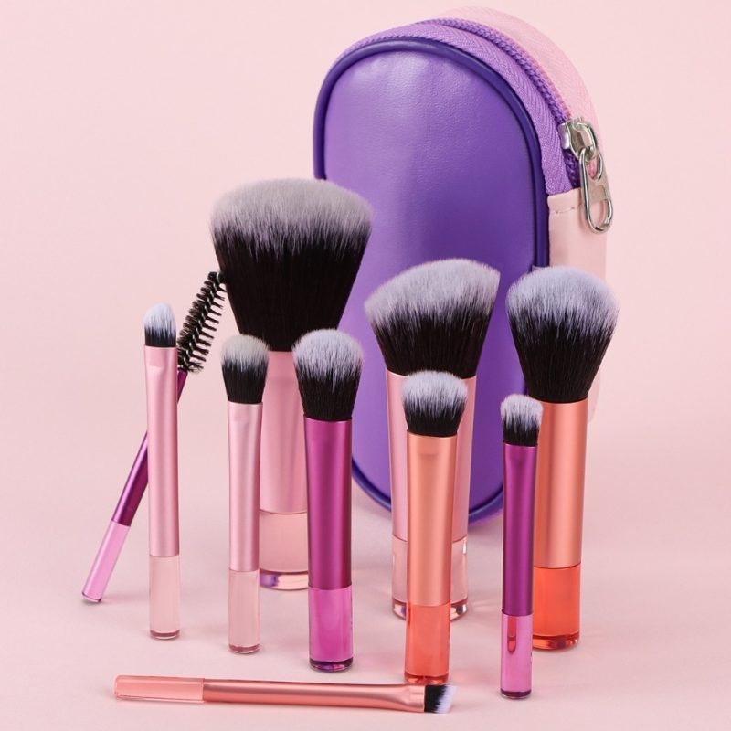 Kit 10 mini pincéis para Maquiagem com estojo bolsa para viagem 024-140
