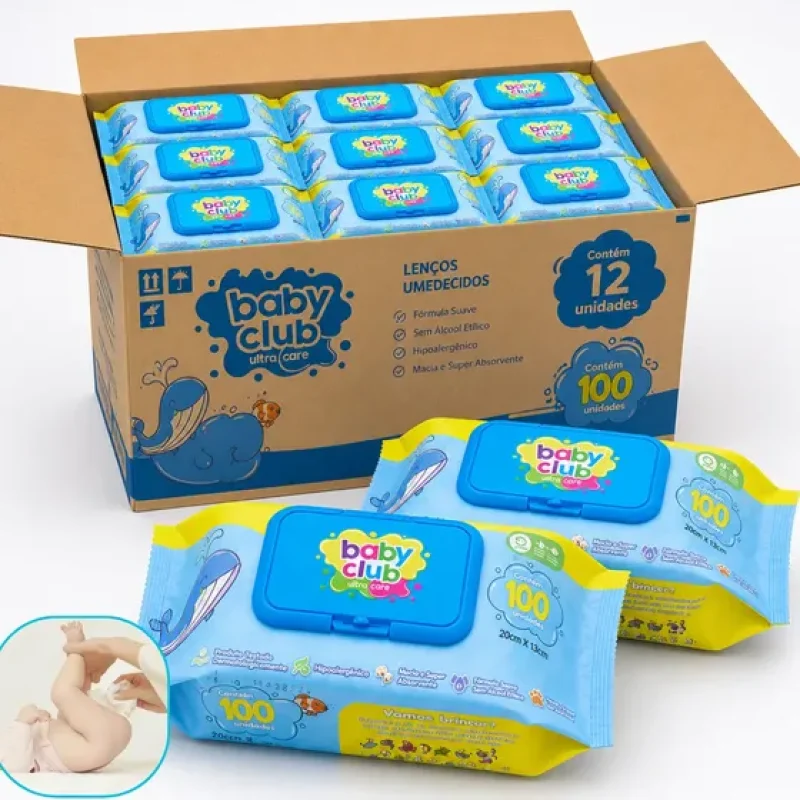 Kit 1200 Lenço Umedecido Baby Club Aloe Vera Caixa C/12 Pack