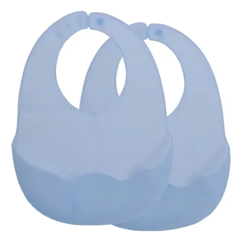 Kit 2 Babadores Silicone Kind Love Azul Impermeável Leve Ajustável Bebês Liso Un