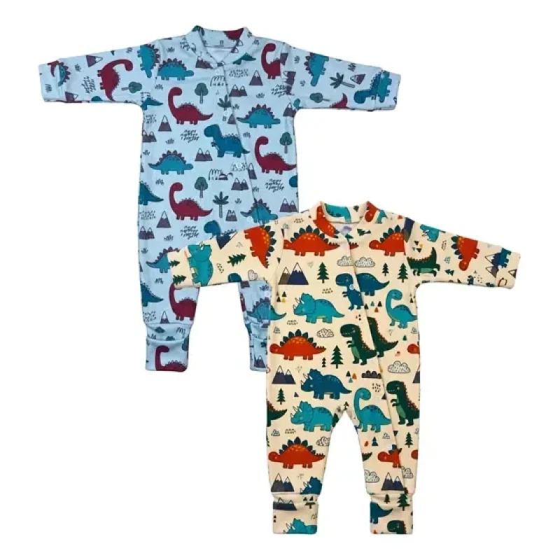 Kit 2 Macacão Bebê Menino Manga Longa Estampado Caneladinho
