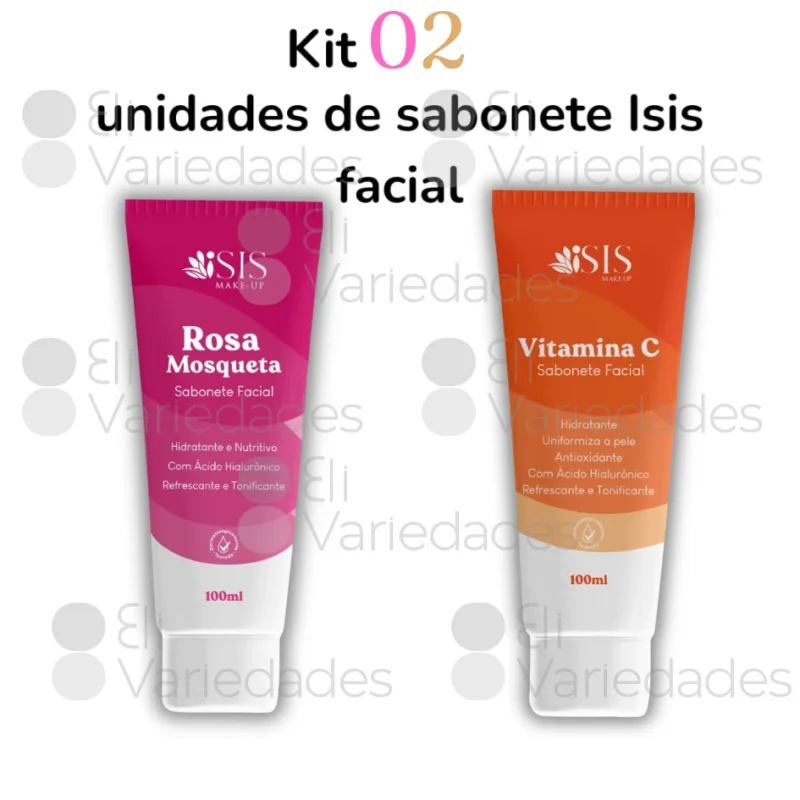 Kit 2 Sabonetes Liquidos Faciais Isis Make Up 100ml Vitamina C E Rosa Mosqueta Skincare