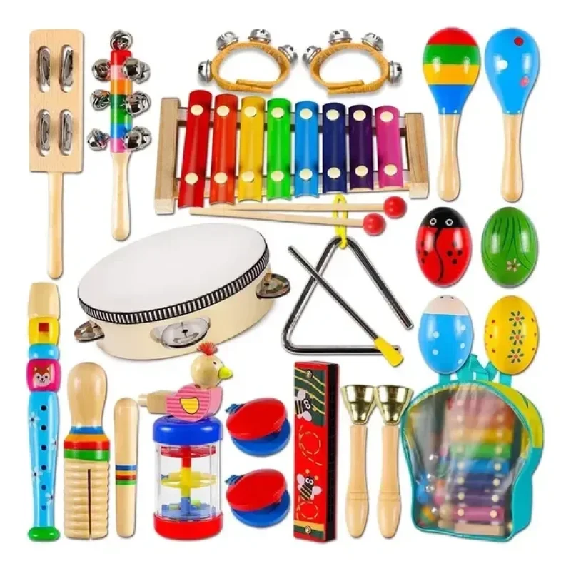Kit 23 Instrumentos Musicais Orff Percussão Para Crianças