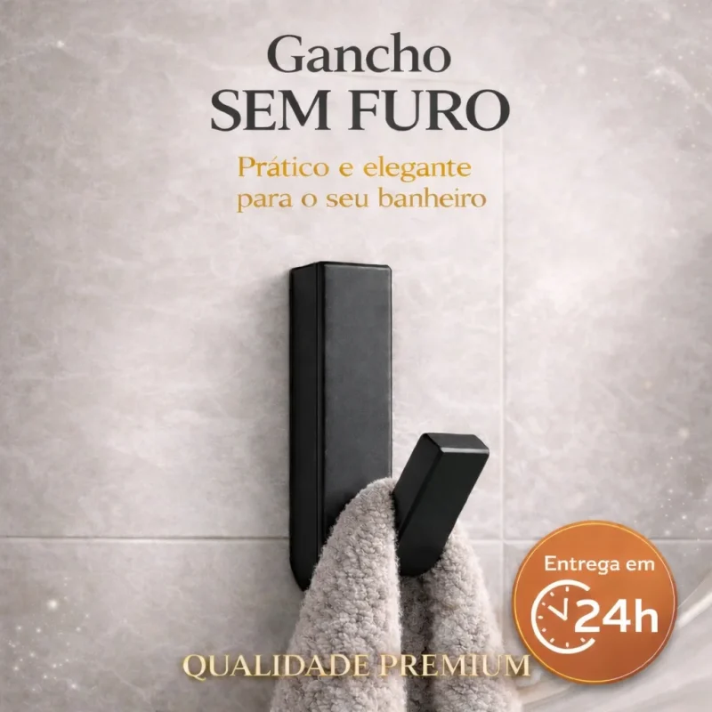 Kit 2/3/5 Ganchos De Parede Preto Fosco Adesivo 3M Sem Furo Suporte Toalha Multiuso Premiu...