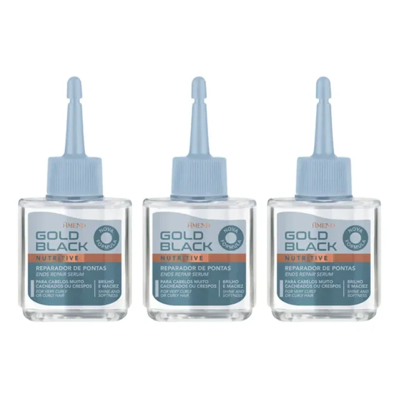 Kit 3 Reparador Ponta Cabelo Cacheados Amend Gold Black
