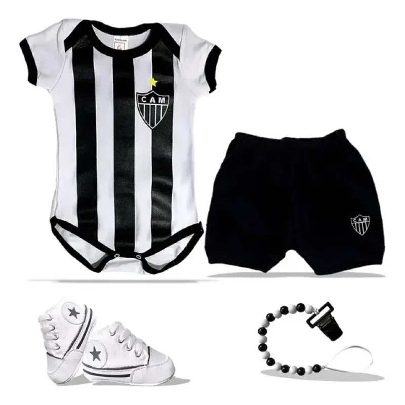 Kit 4 Pçs Bori Body Bebê Atlético Mineiro Uniforme Cam Galo