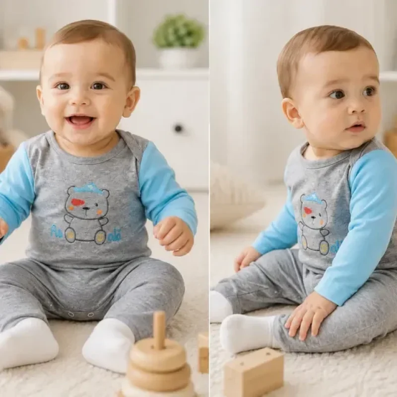 Kit 4 Peças Conjunto Bebê 2 Body E 2 Calça Algodão