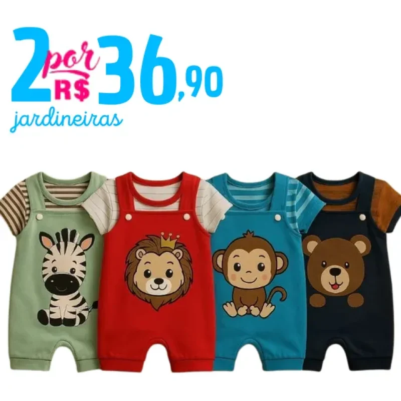Kit 4 Peças Jardineira Bebê Menino 2 Jardineiras+2 Camisetas
