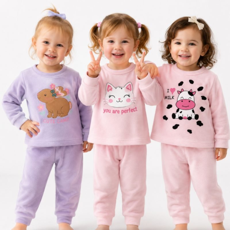 Kit 4 Peças Soft conjunto Infantil Menina Inverno 2 Conjuntos Sortidos P ao G (1 a 3 Anos...