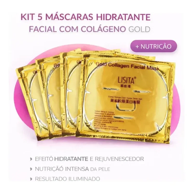 Kit 5 Mascaras Hidratante Facial Com Colágeno Gold