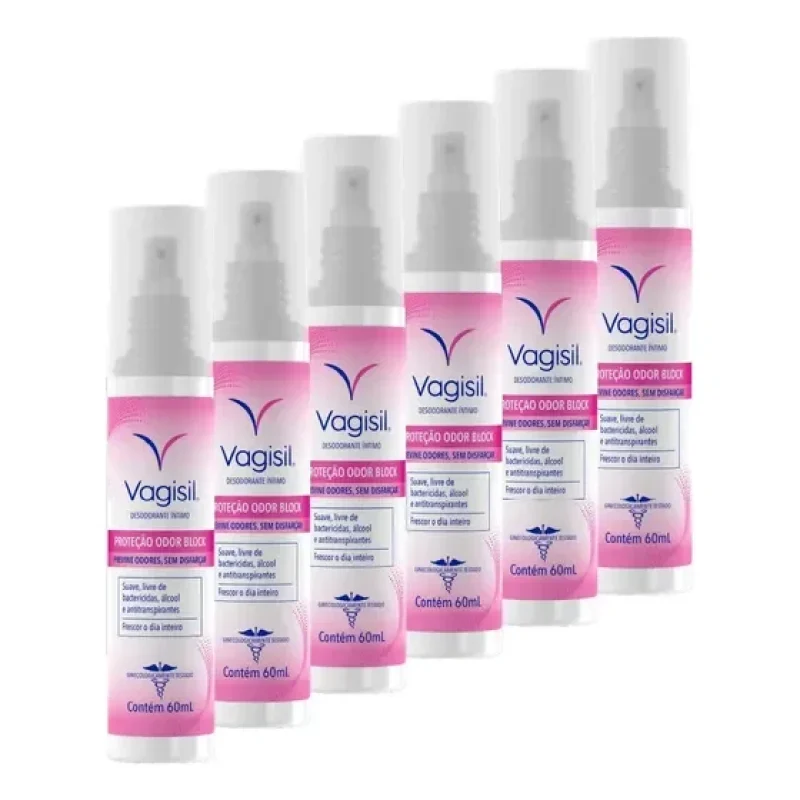 Kit 6 Desodorantes Íntimos Vagisil Proteção Odor Block 60ml Odor Block