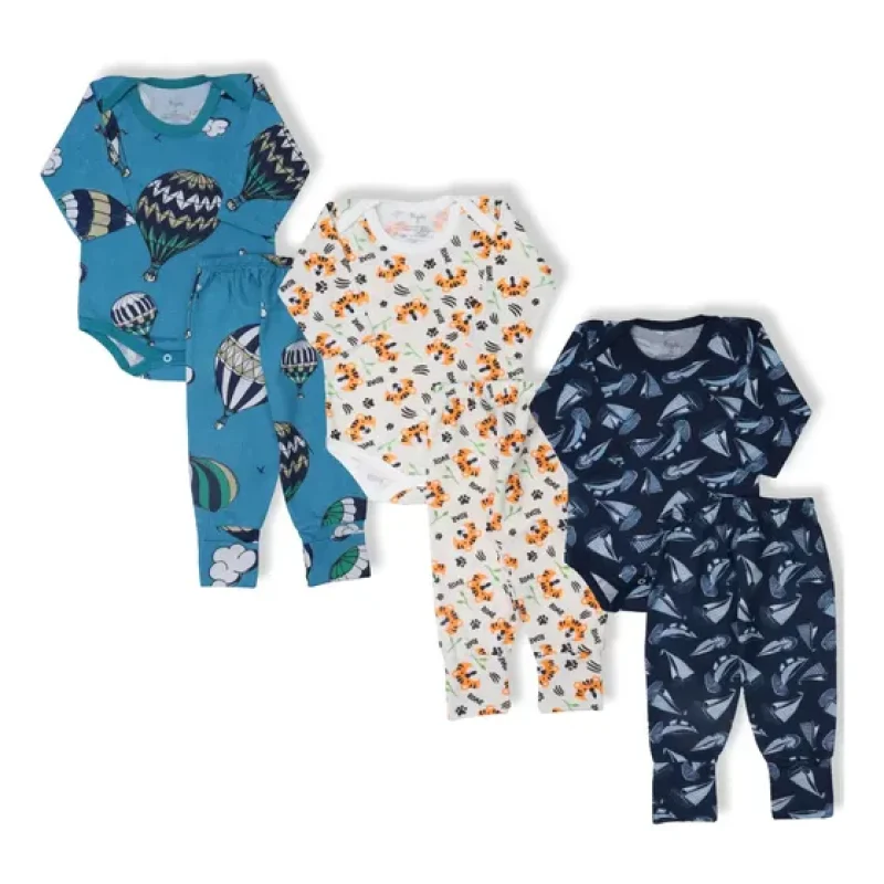 Kit 6 Peças De Roupas De Bebê - Body Manga Longa E Mijão