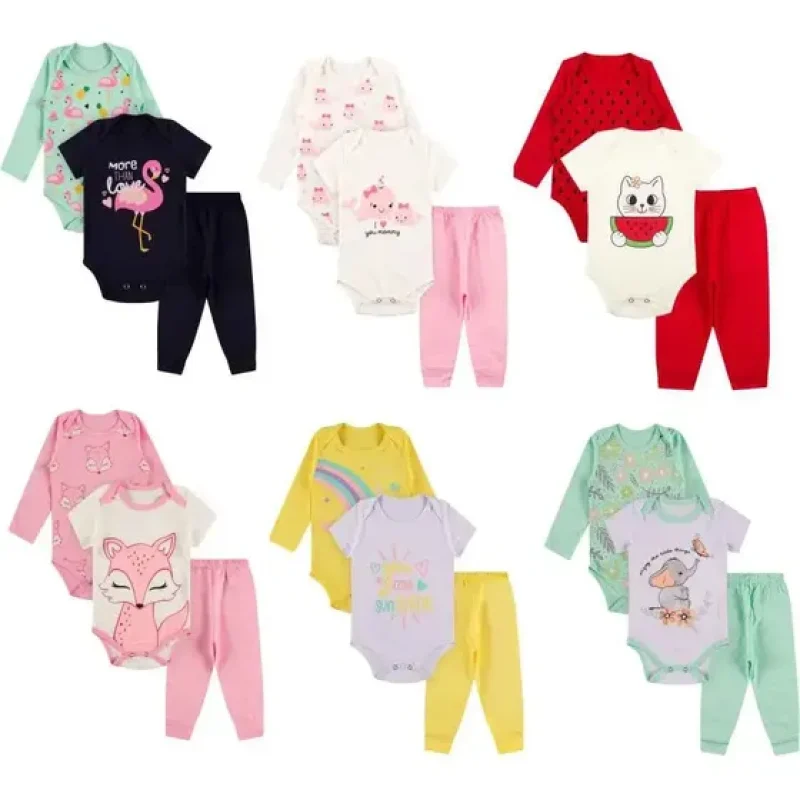 Kit 9 Peças Roupa De Bebe Menina Body E Calça Mijão Algodão