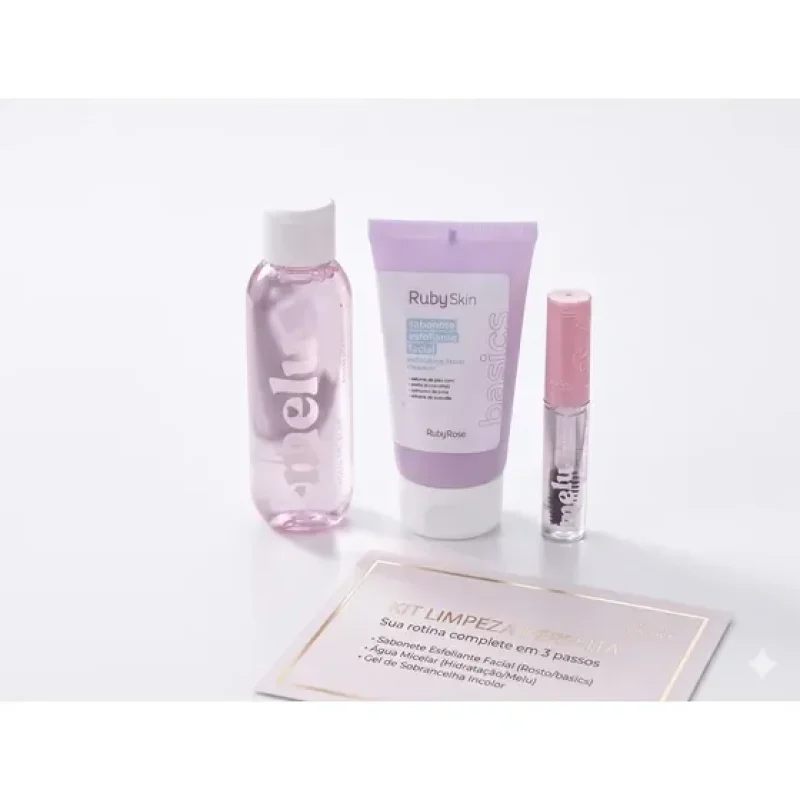 Kit Água Micelar E Gel Melu + Sabonete Esfoliante Ruby Rose