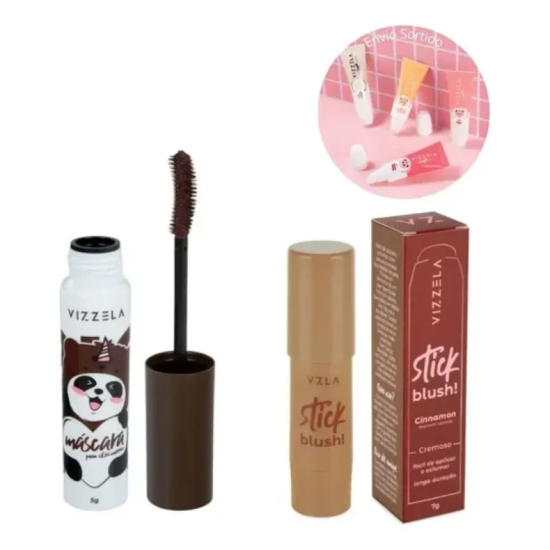 Kit Blush Stick Cinnamon + Big No Panda Brown Marrom + Brinde Vizzela
