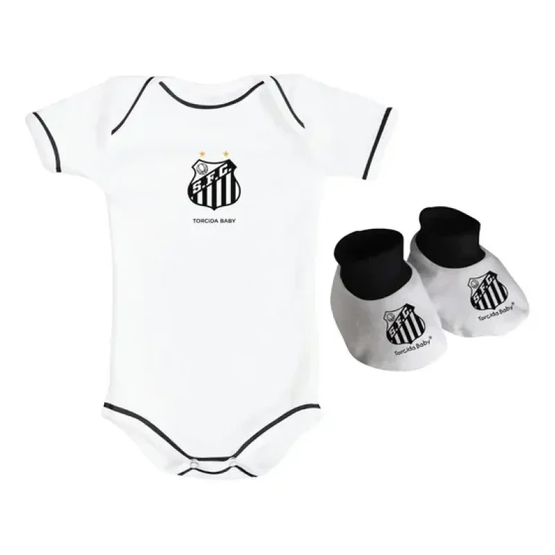 Kit Body De Bebê Branco + Pantufa Sapatinho Time Do Santos