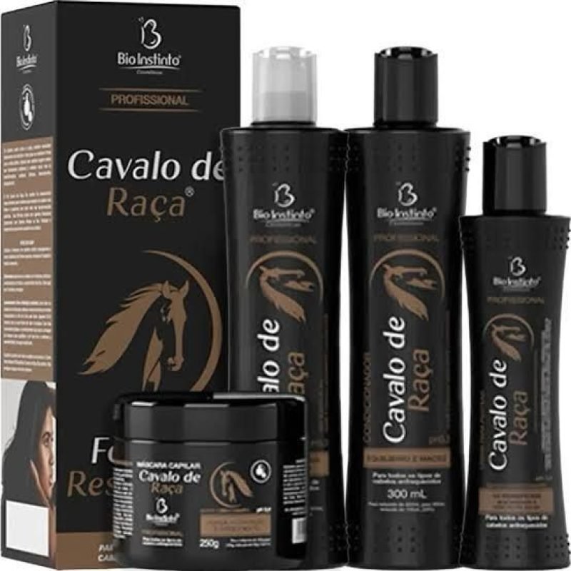 Kit Capilar Shampoo Condicionador Mascara de Hidratação Leave In Cavalo de Raça Anti Queda...