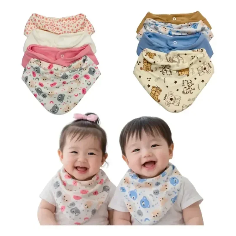 Kit Com 4 Babadores Bandana Estampado Bebê 100% Algodão