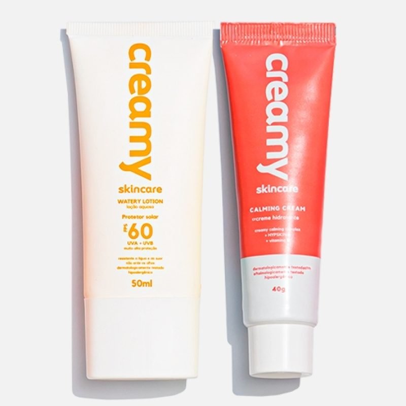 Kit Duo Protetor Solar FPS60 + Gel Creme Hidratante Facial Calming Cream - Creamy Skincare