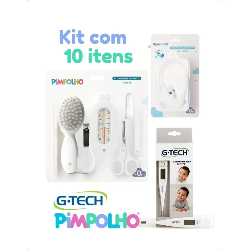 Kit Enxoval menino e menina para bebe 10 Peças – Com Termômetro G-Tech + Aspirador Nasal c...