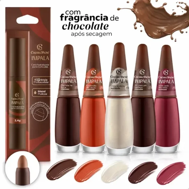 Kit Esmalte Impala Cacau Show Coleção Completa 5 Cores Cera
