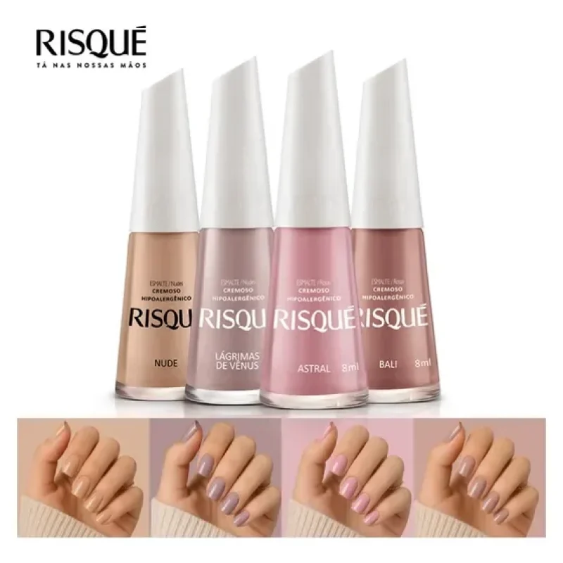 Kit Esmalte Risque 4 Cores Tons De Nude Cremoso Atacado