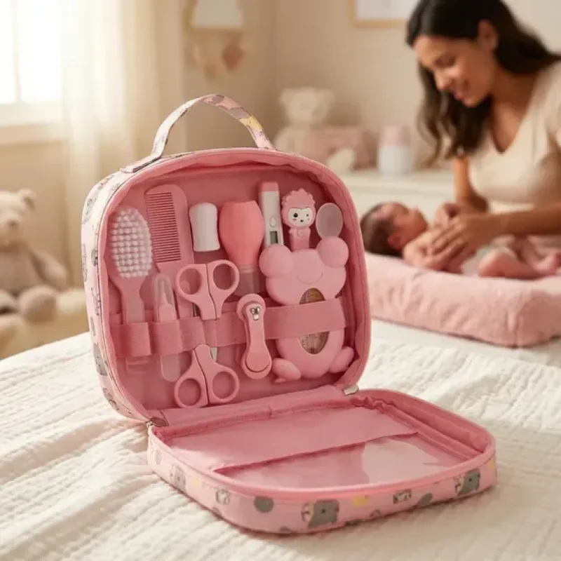 Kit Higiene Bebê Completo Rosa Bolsa Maternidade Termômetro Digital Escova Pente Cortador Unha Aspirador Nasal Cuidados Recém Nascido Enxoval Acessórios Higiene Infantil Segurança Louis Riel Acustico