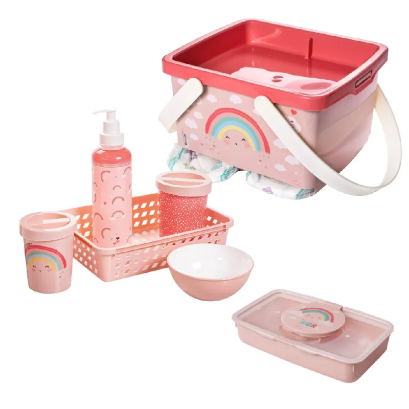 Kit Higiene Bebê Infantil 7 Peças Porta Fraldas Porta Lenço Umedecido Limpeza Uso Diário C...