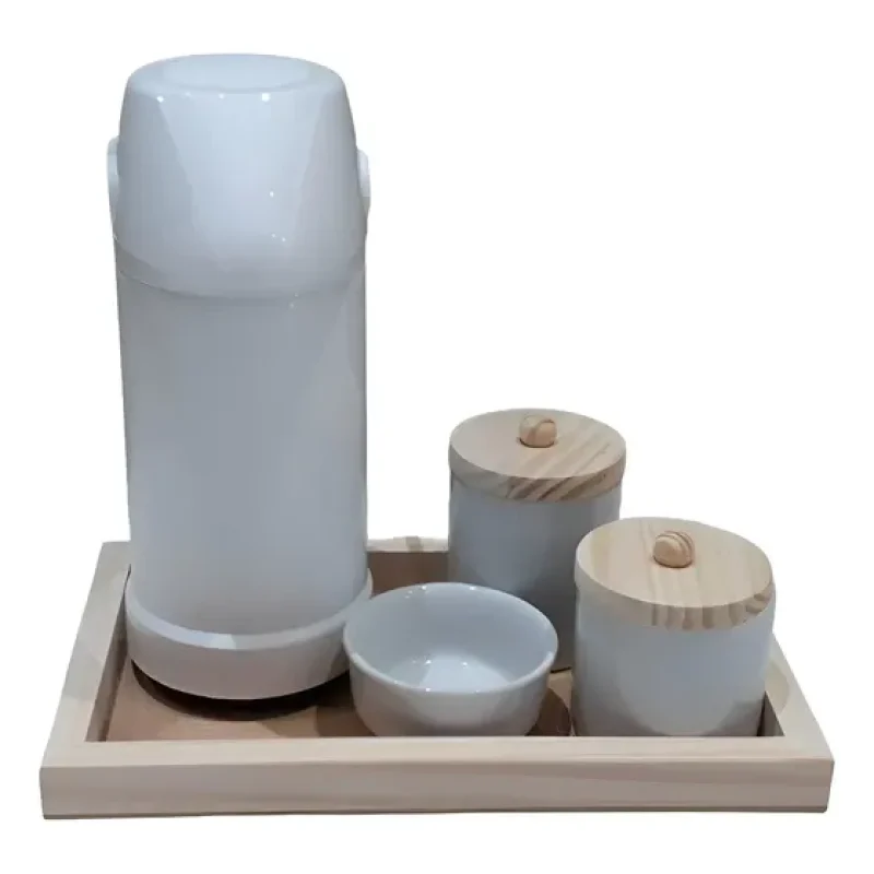 Kit Higiene Bebê Porcelana C/ Tampa Bandeja Garrafa Termica