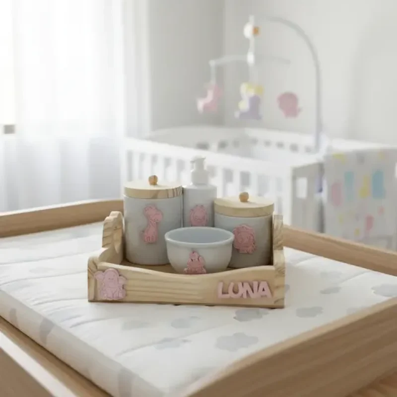 Kit Higiene Bebê Porcelana Com Apliques Nome Personalizado