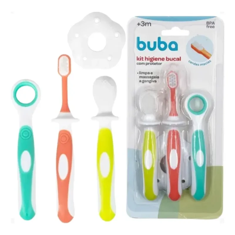 Kit Higiene Bucal Buba Escova De Dente Massageador Raspador