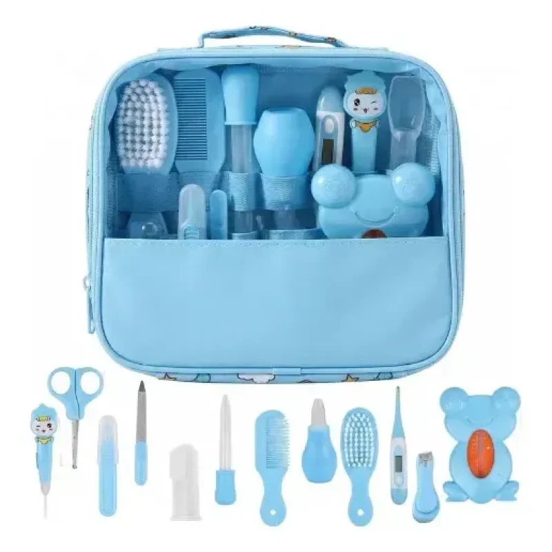 Kit Higiene Cuidados Saúde Bebê Recém Nascido 13pc Cor Azul