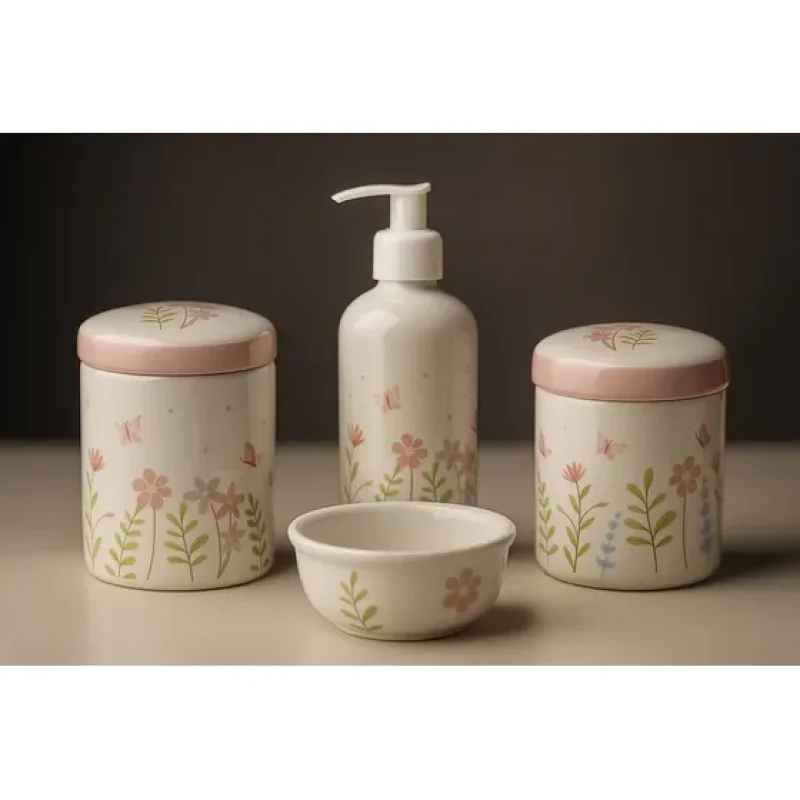 Kit Higiene Para Bebê 4 Peças Flor Rosa