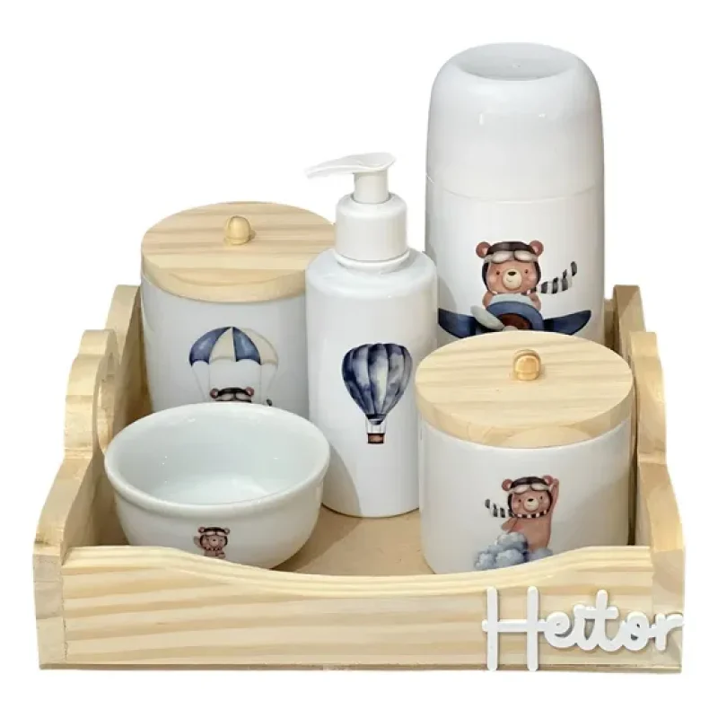 Kit Higiene Porcelana Ursinho Baloeiro Personalizado Nome